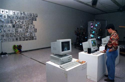 Installation view of InfoArt at the first Gwangju Biennale, 1995, Courtesy of e-Video History Archive.